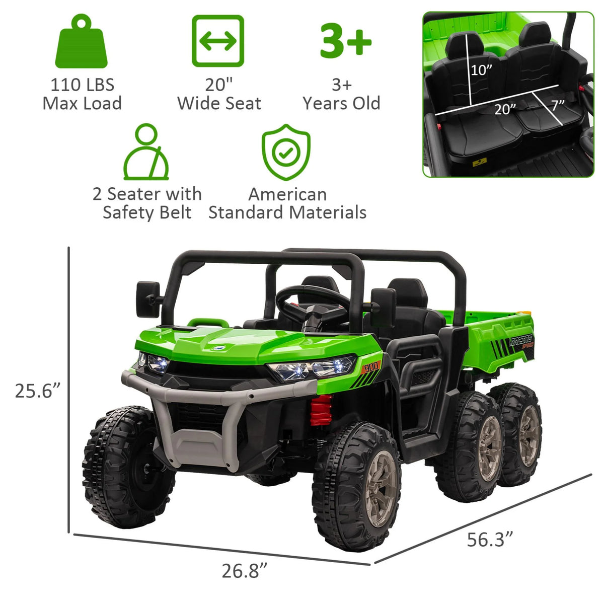Green 2-Seater Ride on Dump Truck with Remote Control B988578