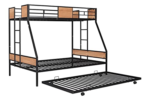 Black Twin Over Full Metal Bunk Bed Frame with Trundle K388064