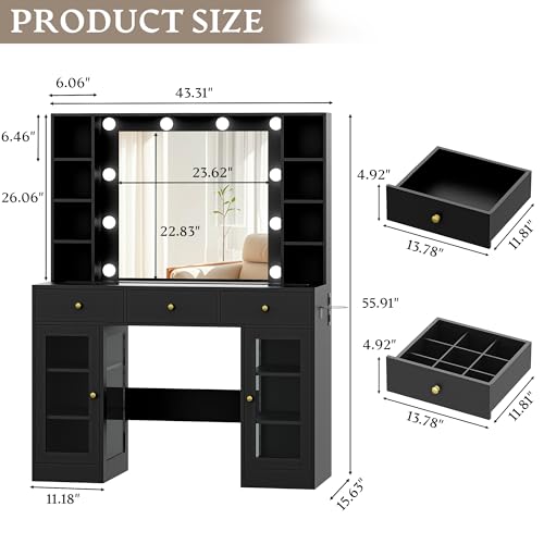 White Makeup Vanity Desk with Mirror and Lights I479