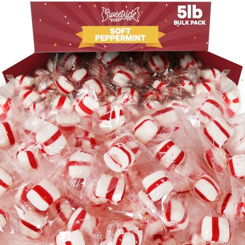 Soft Peppermint Candy Mints, 5lb bulk individually wrapped peppermint puffs M749