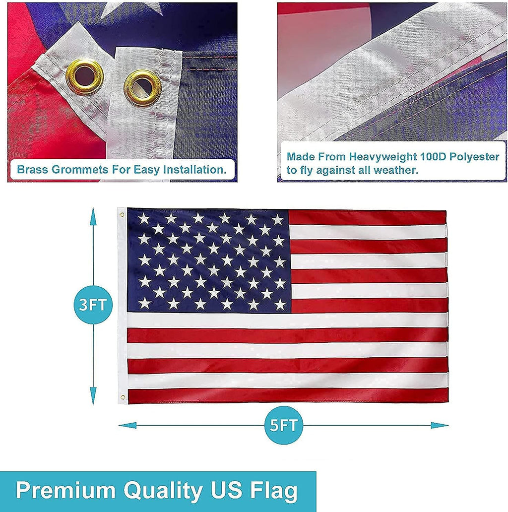 20FT Telescoping Black Flag Pole Kit with 3x5 American Flag O9717