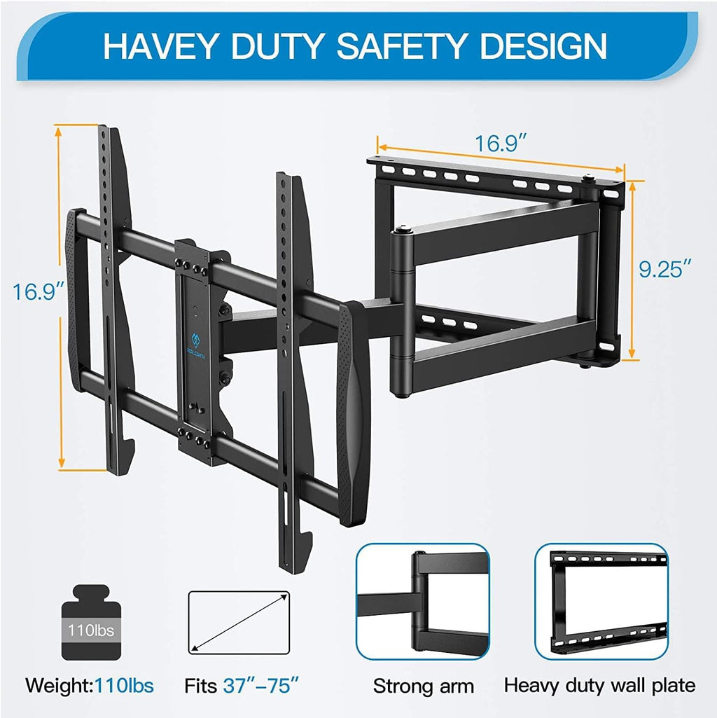 Full Motion TV Wall Mount for 37-75 inch LED LCD OLED Flat/Curved TVs with VESA 600x400mm, Articulating Corner TV Bracket Swivel & Tilt, 28 inch Arm Extension, Holds TVs up to 110lbs I9342