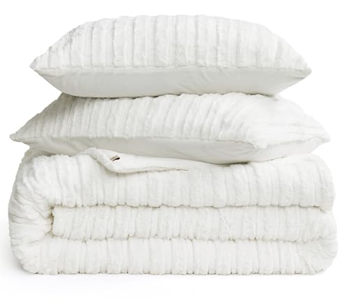 Full/Queen Size Plush Faux Fur Down Alternative Comforter Set with 2 Pillow Shams, Seal Grey R18539