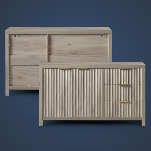 Natural 56" Fluted Sideboard Buffet Cabinet with Adjustable Shelves G331