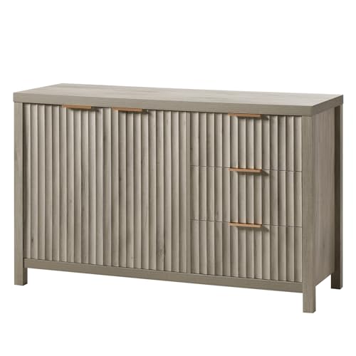 Natural 56" Fluted Sideboard Buffet Cabinet with Adjustable Shelves G331