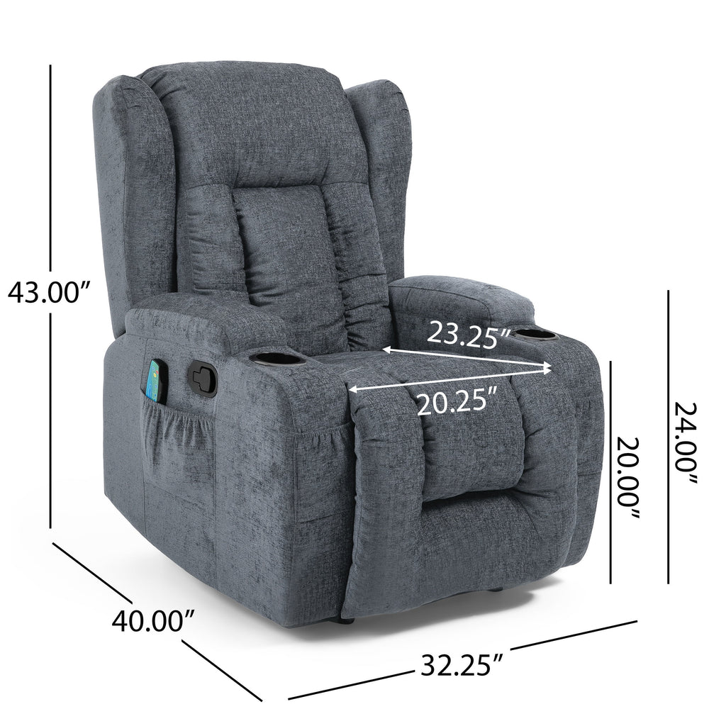 Charcoal Fabric Tufted Massage Recliner U690150