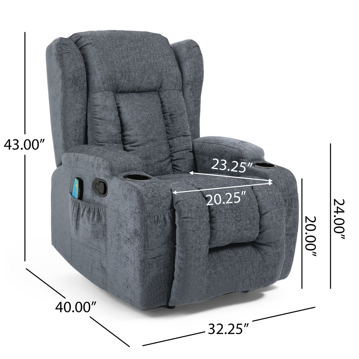 Charcoal Fabric Tufted Massage Recliner U690150