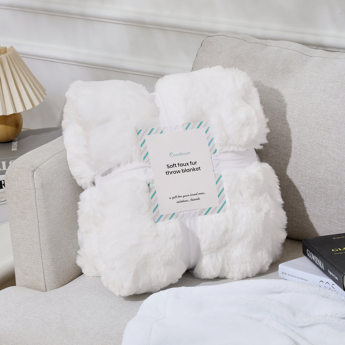 White Fluffy Faux Fur Throw Blanket 50" x 60" X409499