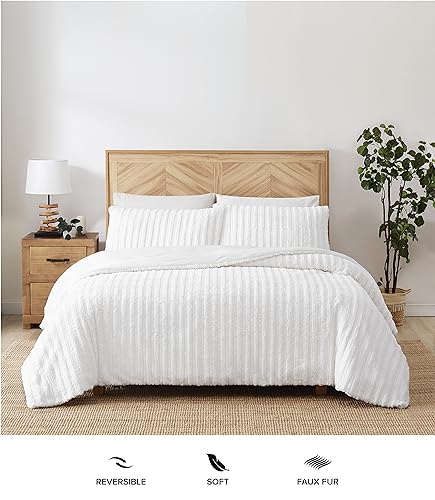 Full/Queen Size Plush Faux Fur Down Alternative Comforter Set with 2 Pillow Shams, Seal Grey R18539