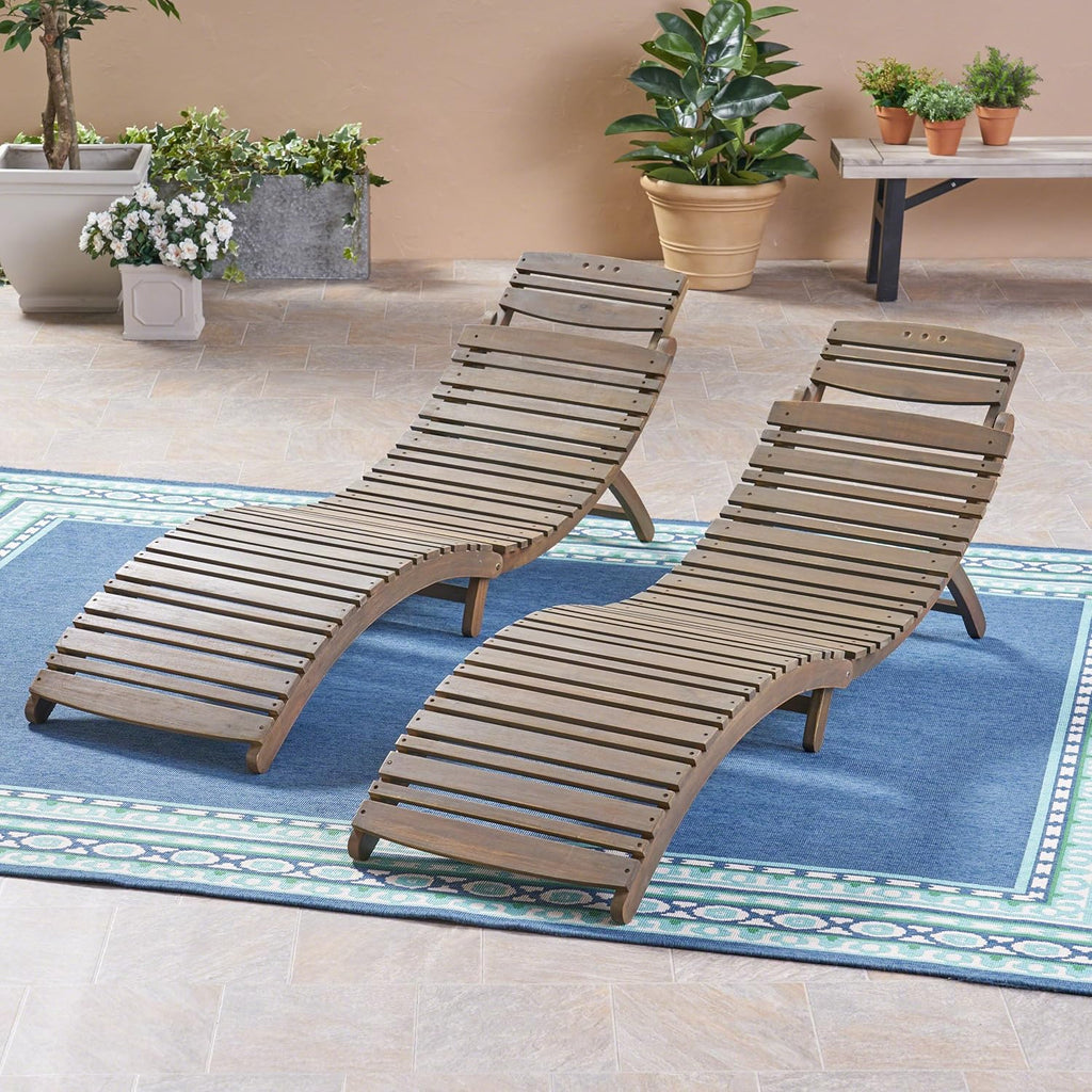 Acacia Wood Foldable Chaise Lounge Set of 2 G864