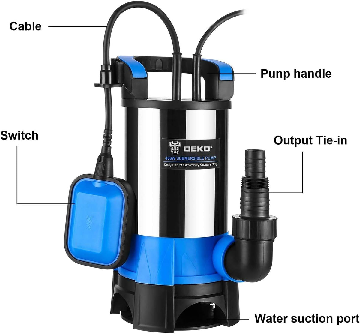 400W 1/2HP Portable Submersible Sump Pump with Float Switch and 16ft Cable E142064
