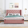 Queen Size Upholstered Platform Bed Frame with Wingback Headboard and Drawer N979
