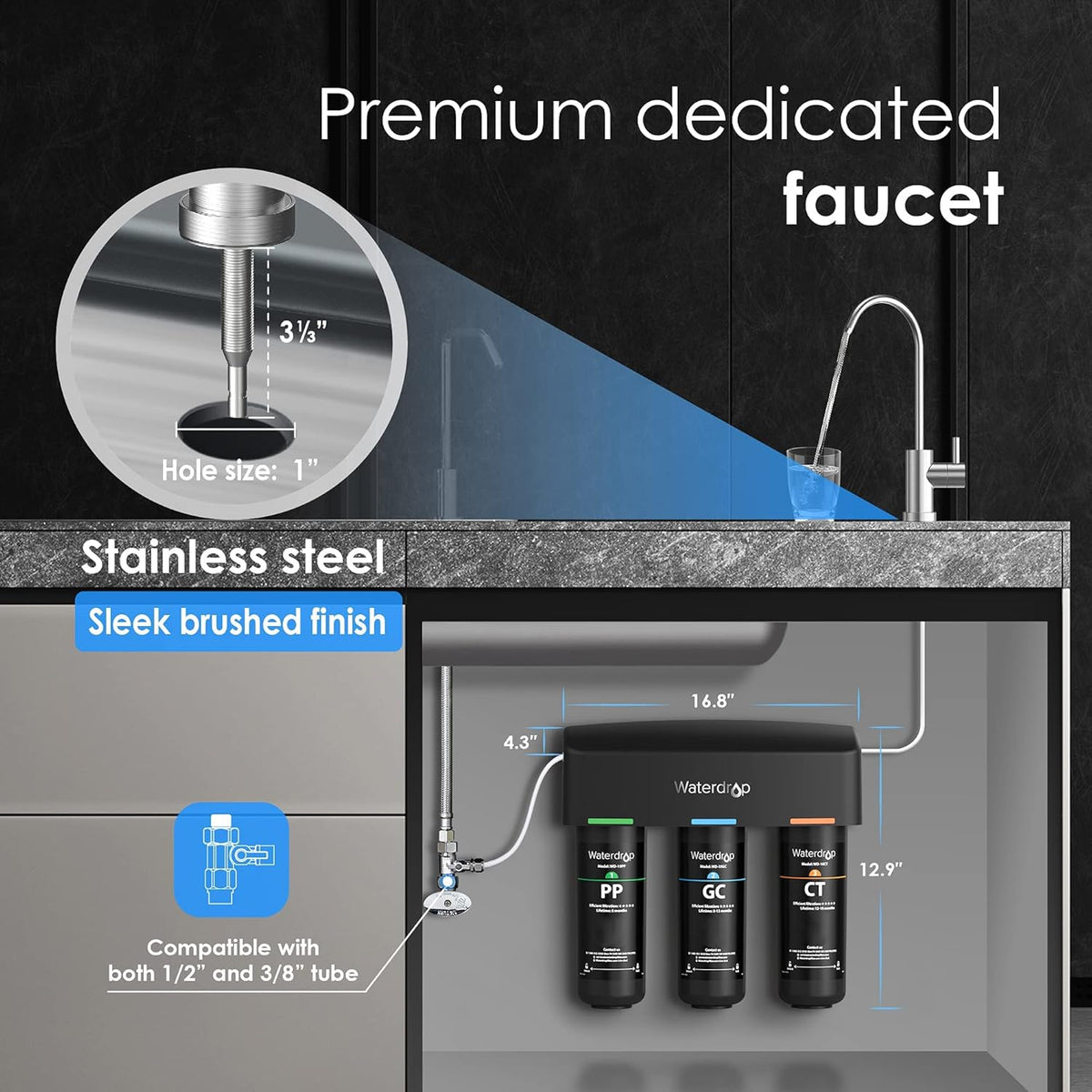 3-Stage Under Sink Water Filter with Dedicated Faucet F88840