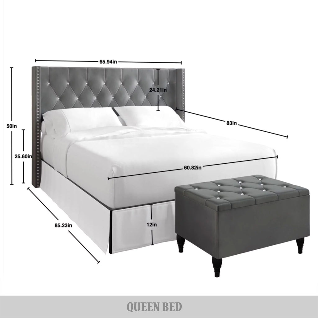 Black Velvet Upholstered Storage Bench Bed X93221