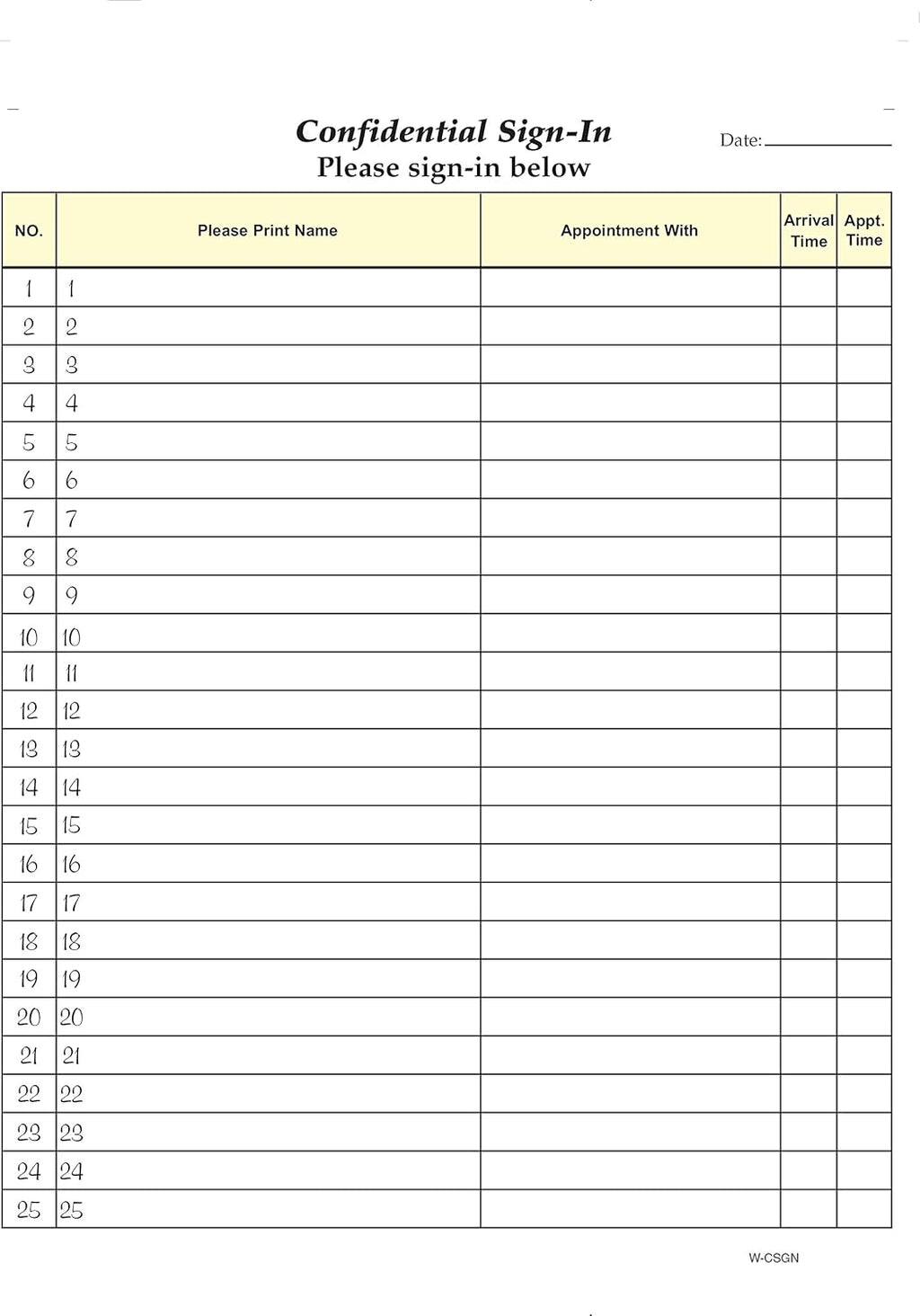 8-1/2 X 11 White Carbonless Sign-in Sheets (250 Sheets) G3657
