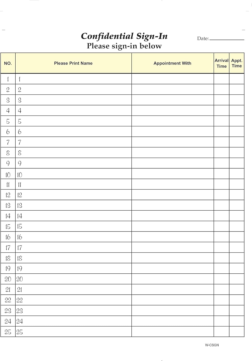 8-1/2 X 11 White Carbonless Sign-in Sheets (250 Sheets) G3657