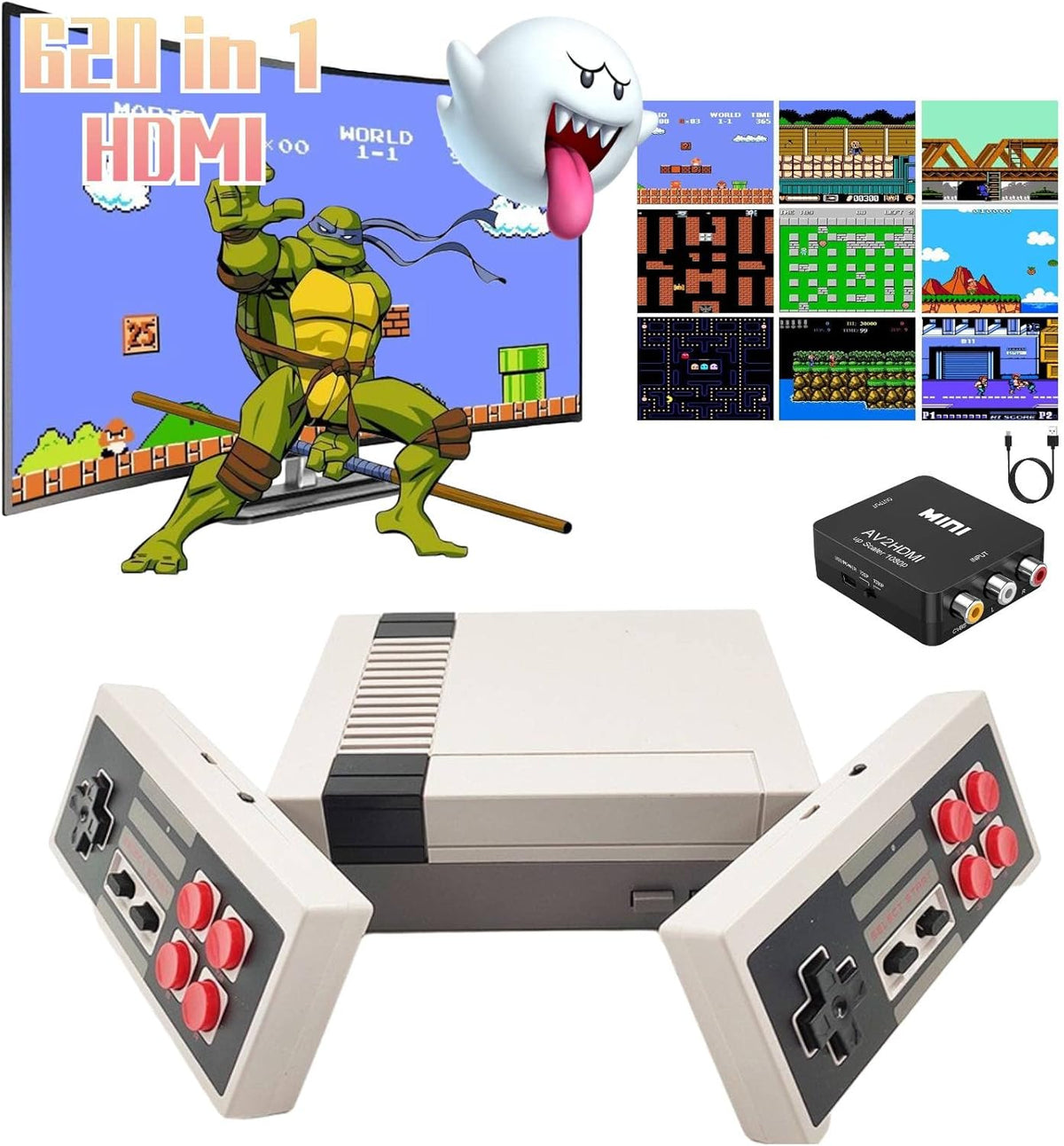 Classic Retro Games Console with Built in 620 Games and 2 Controllers T796614