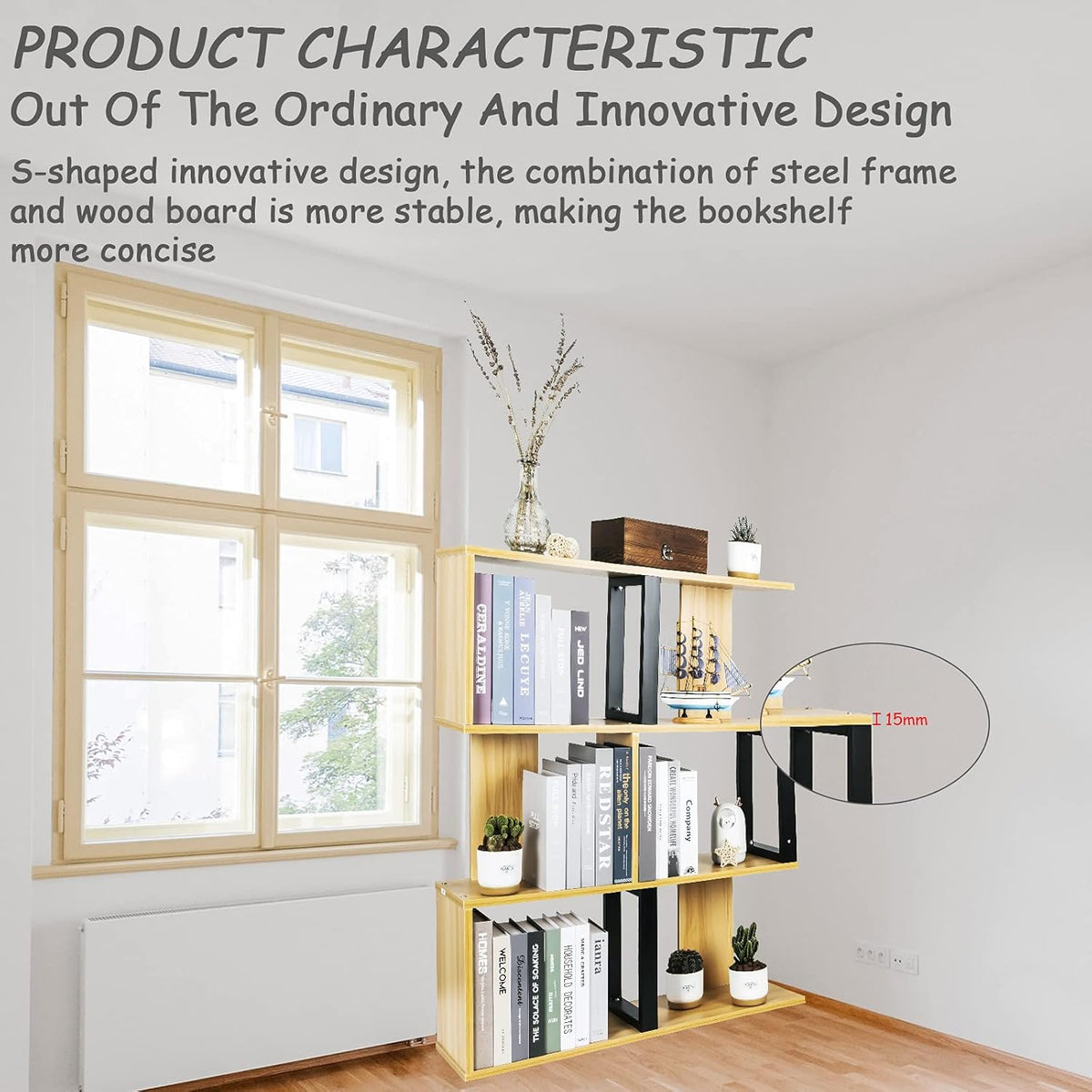 3-Tier Ladder Bookshelf with Storage Organizer, Walnut J475