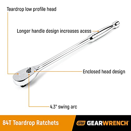 1/2" Drive 84 Tooth Long Handle Teardrop Ratchet 15" D874639