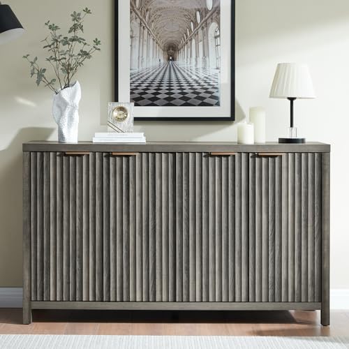 Natural 56" Fluted Sideboard Buffet Cabinet with Adjustable Shelves G331