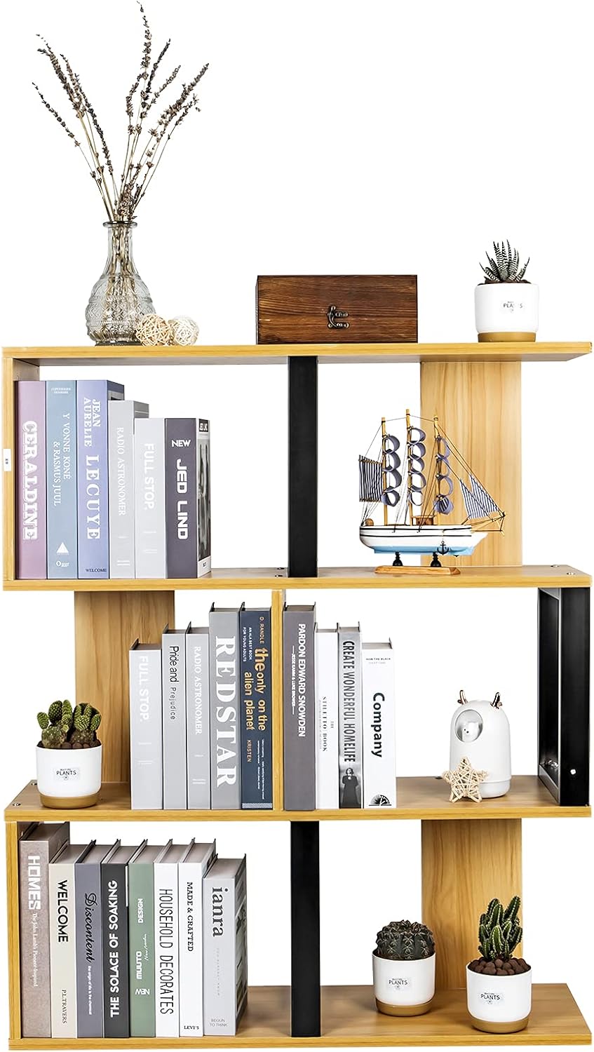 3-Tier Ladder Bookshelf with Storage Organizer, Walnut J475