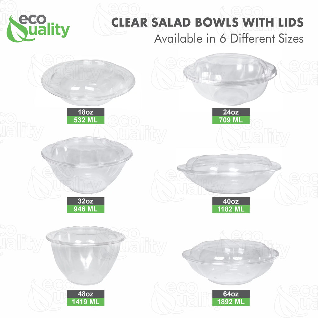 32oz Clear Disposable Salad Bowls with Lids W961