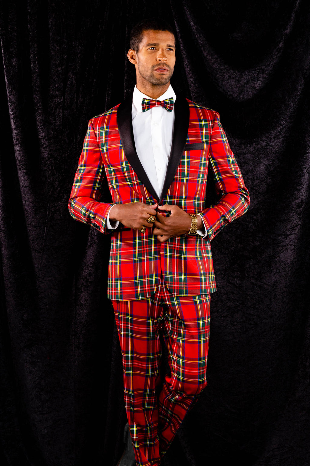 Tartan Plaid Tuxedo Size 40 Black/Red B32936
