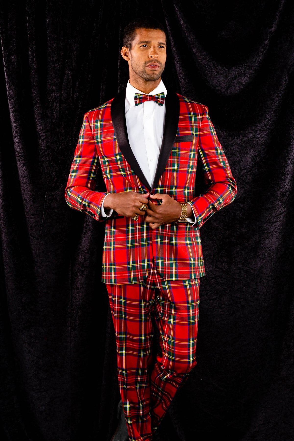 Tartan Plaid Tuxedo Size 40 Black/Red B32936