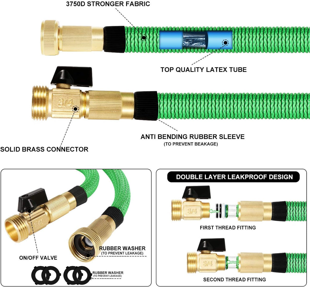 Expandable Garden Hose Pack of 2 with Brass Connectors G26822