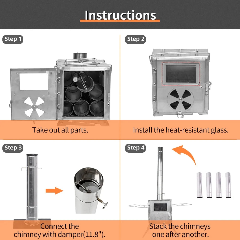 Portable Wood Burning Tent Stove 304 Stainless Steel B551