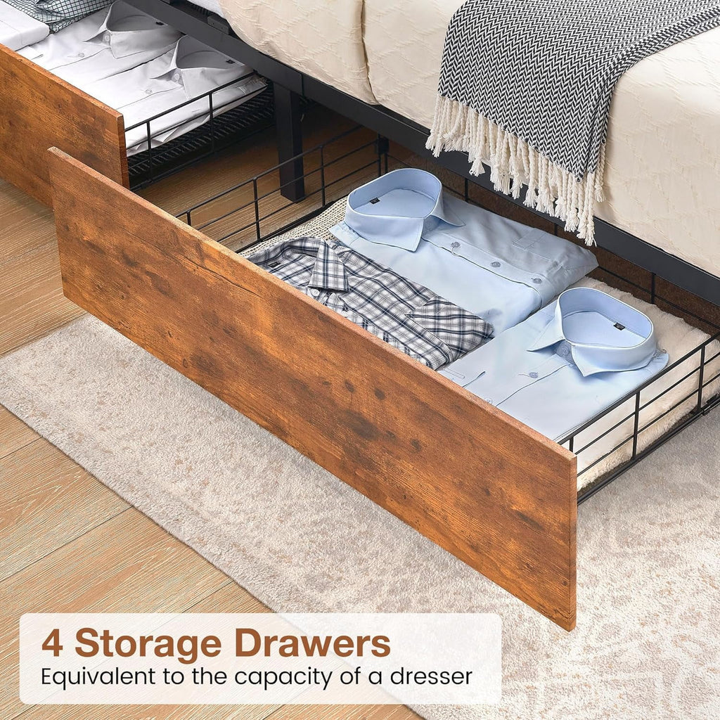 Queen Bed Frame with Storage Drawers and Charging Station D59369