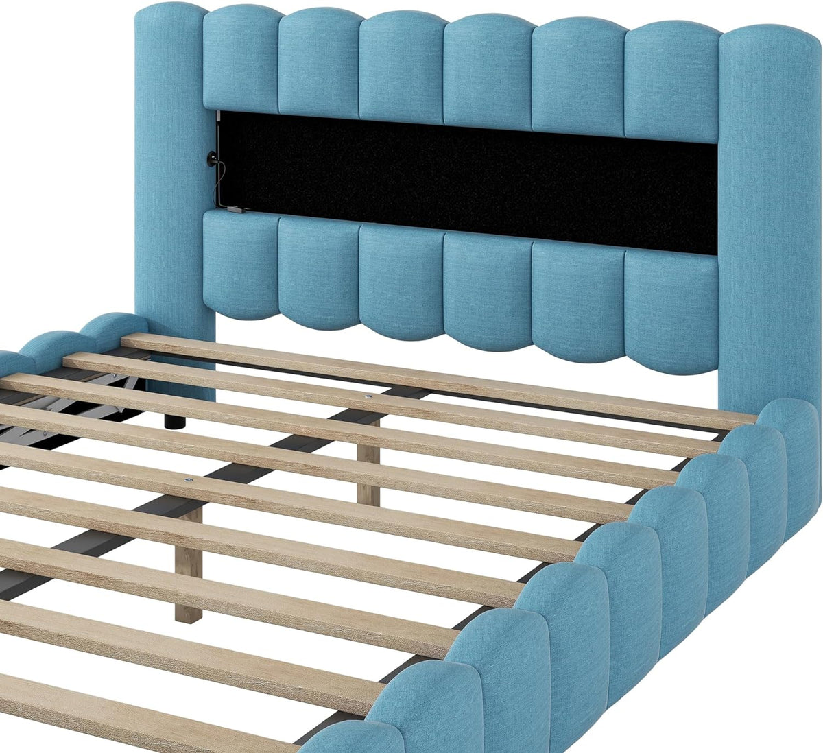 Queen Size Upholstered Storage Bed Frame with LED Headboard S53155