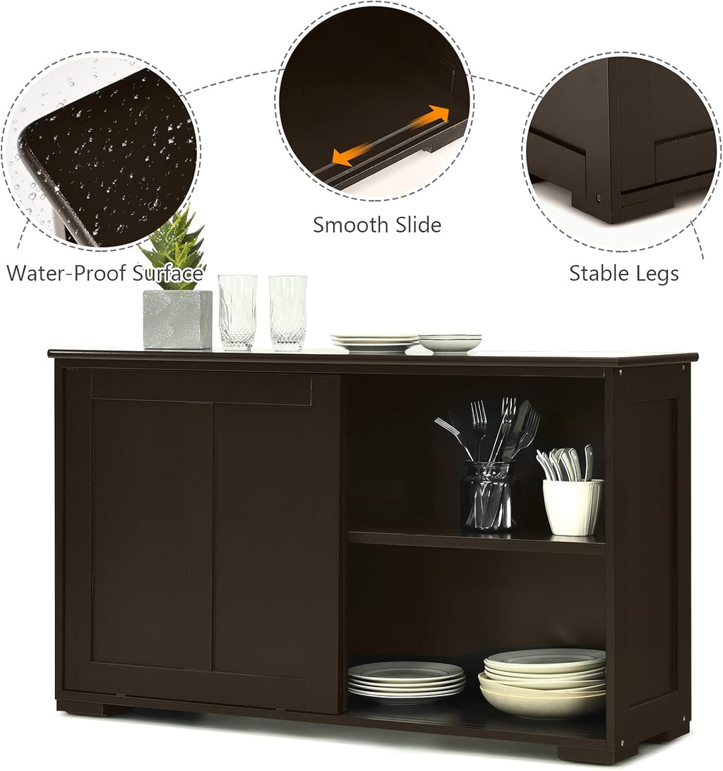 Brown Double-Layer Sliding Slat Door Storage Cabinet G1874