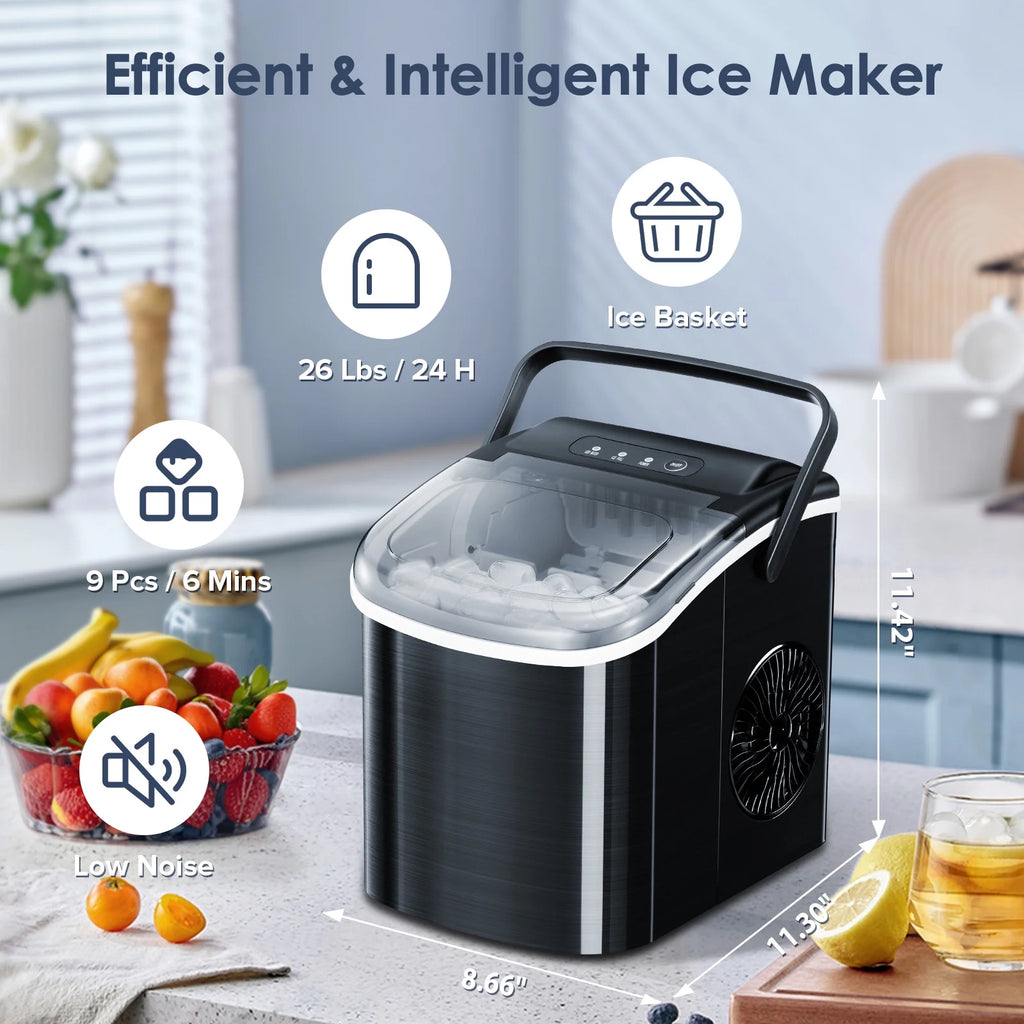 Stainless Steel Countertop Ice Maker, 26Lbs/24H, Black J814
