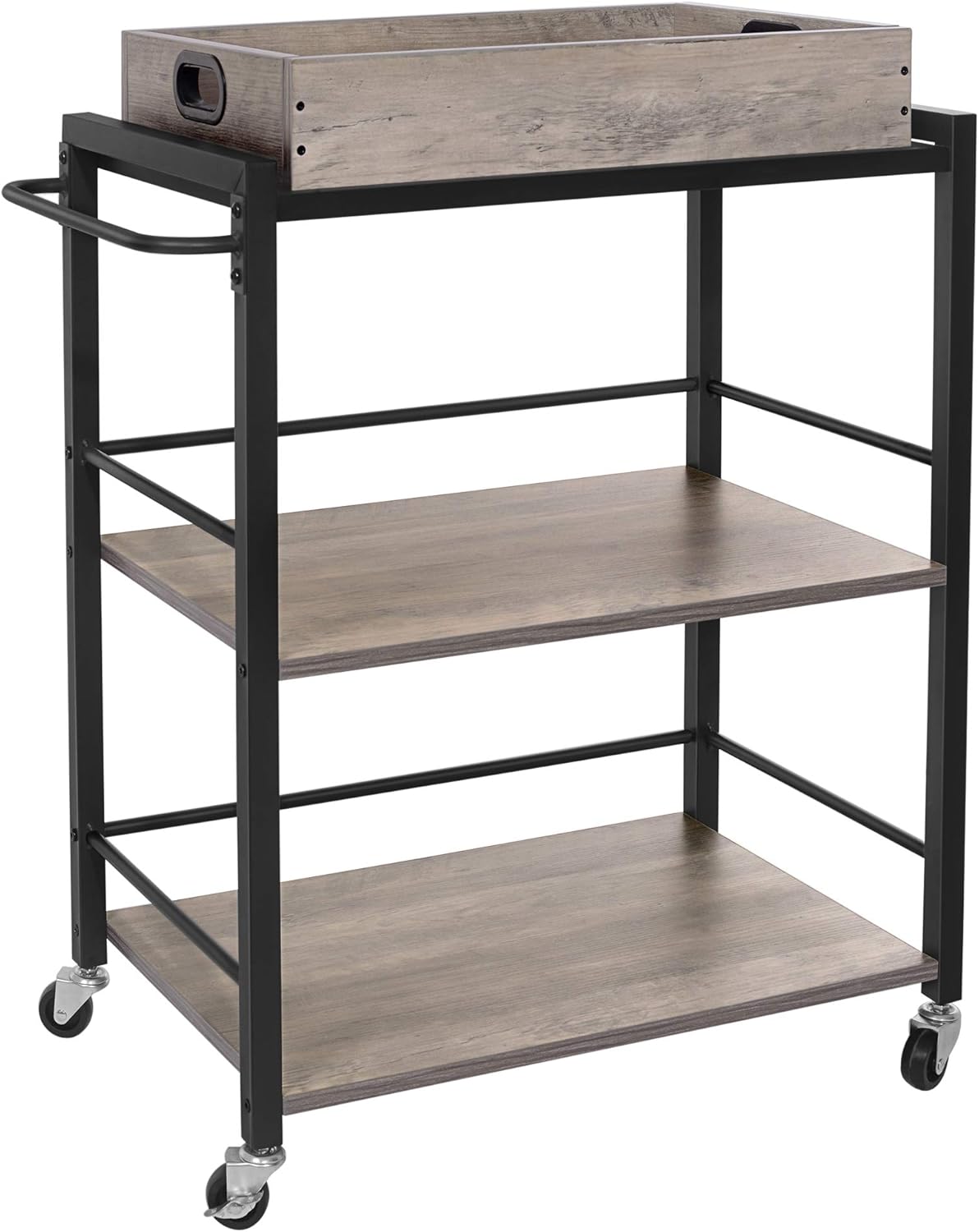 Charcoal Gray and Black Bar Cart with Wheels and Handle Z625190