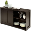 Brown Double-Layer Sliding Slat Door Storage Cabinet G1874