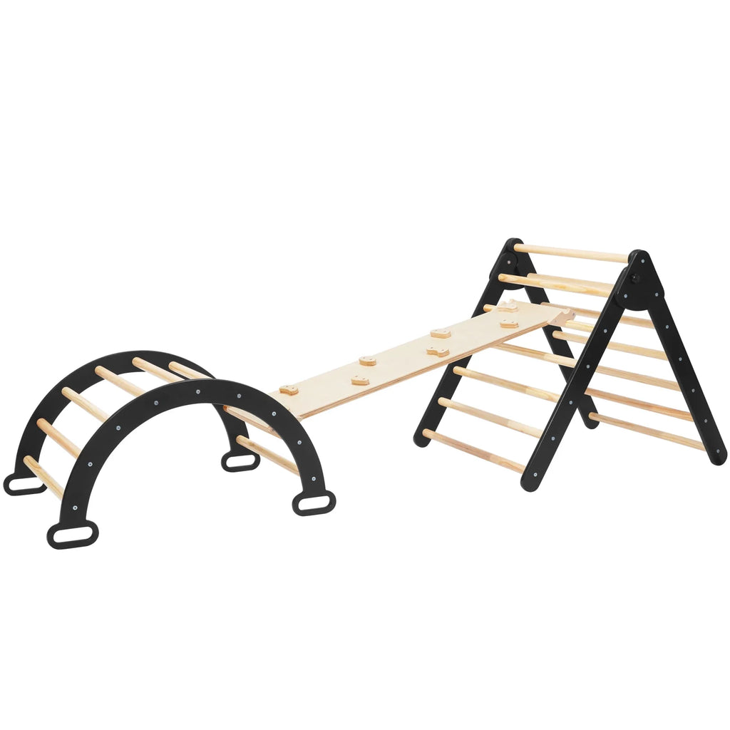 Foldable Wooden Climbing Triangle Arch with Ramp and Slide G372211