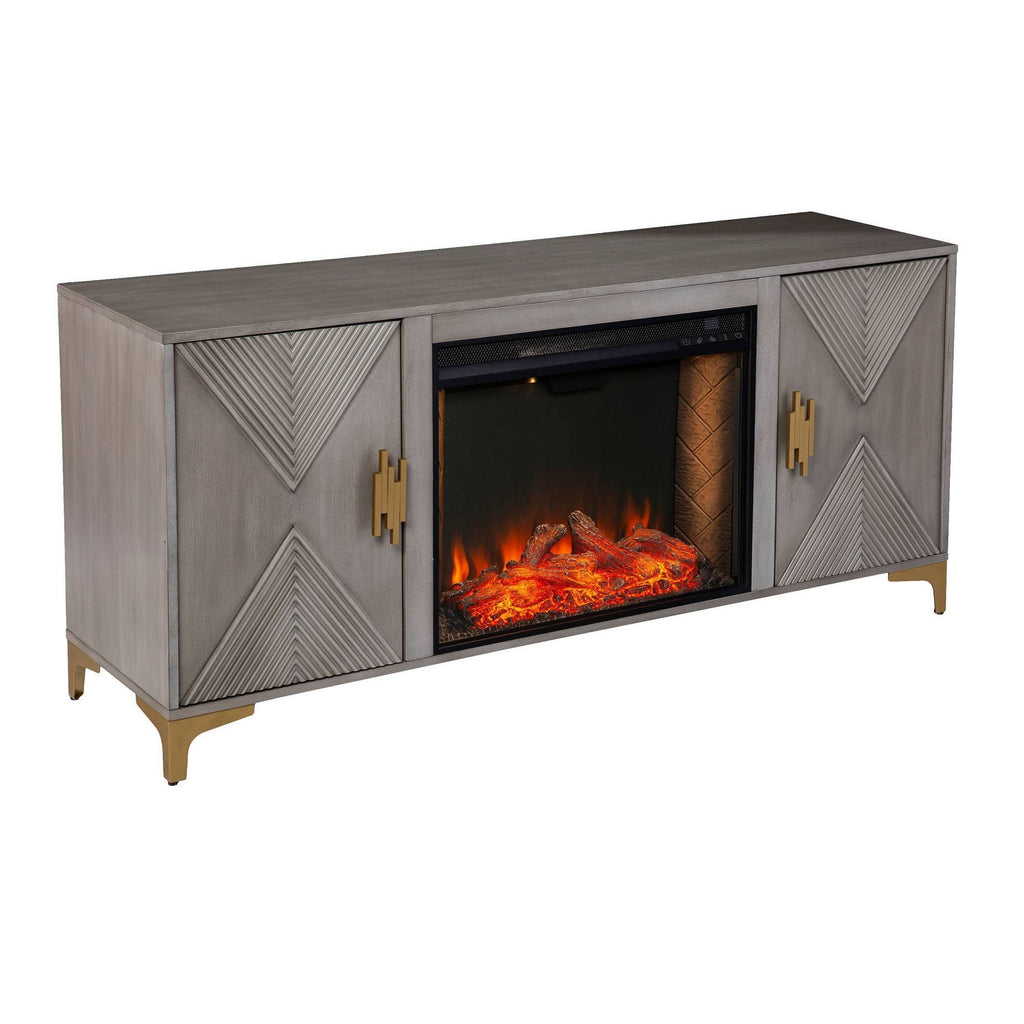 Gray/Gold Smart Fireplace with Media Storage O755768