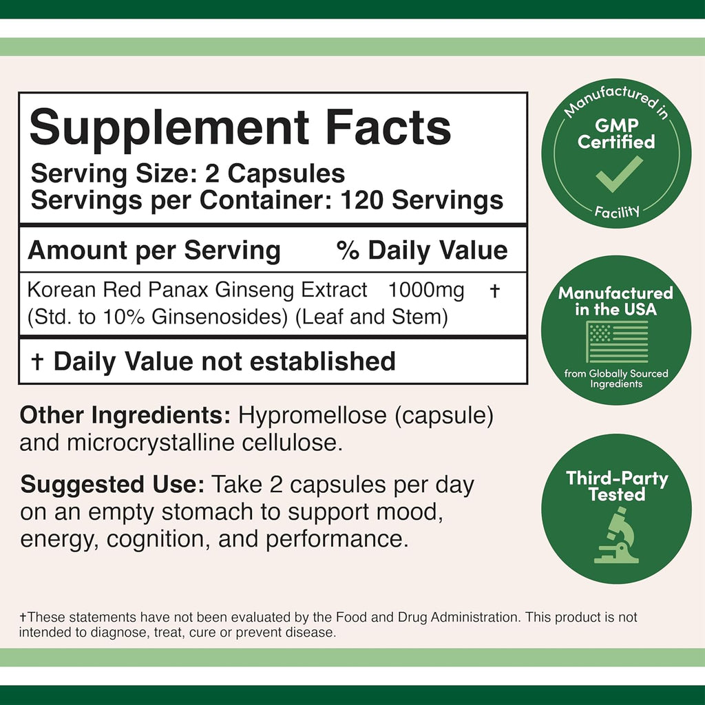 240 Vegan Capsules Korean Red Ginseng Extract Z980