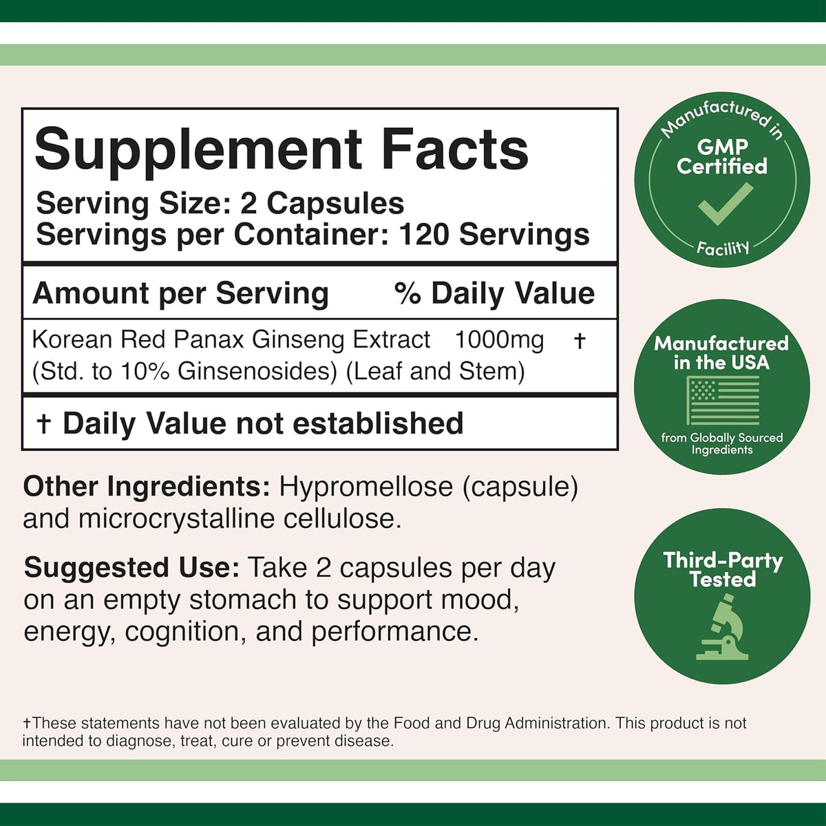 240 Vegan Capsules Korean Red Ginseng Extract Z980