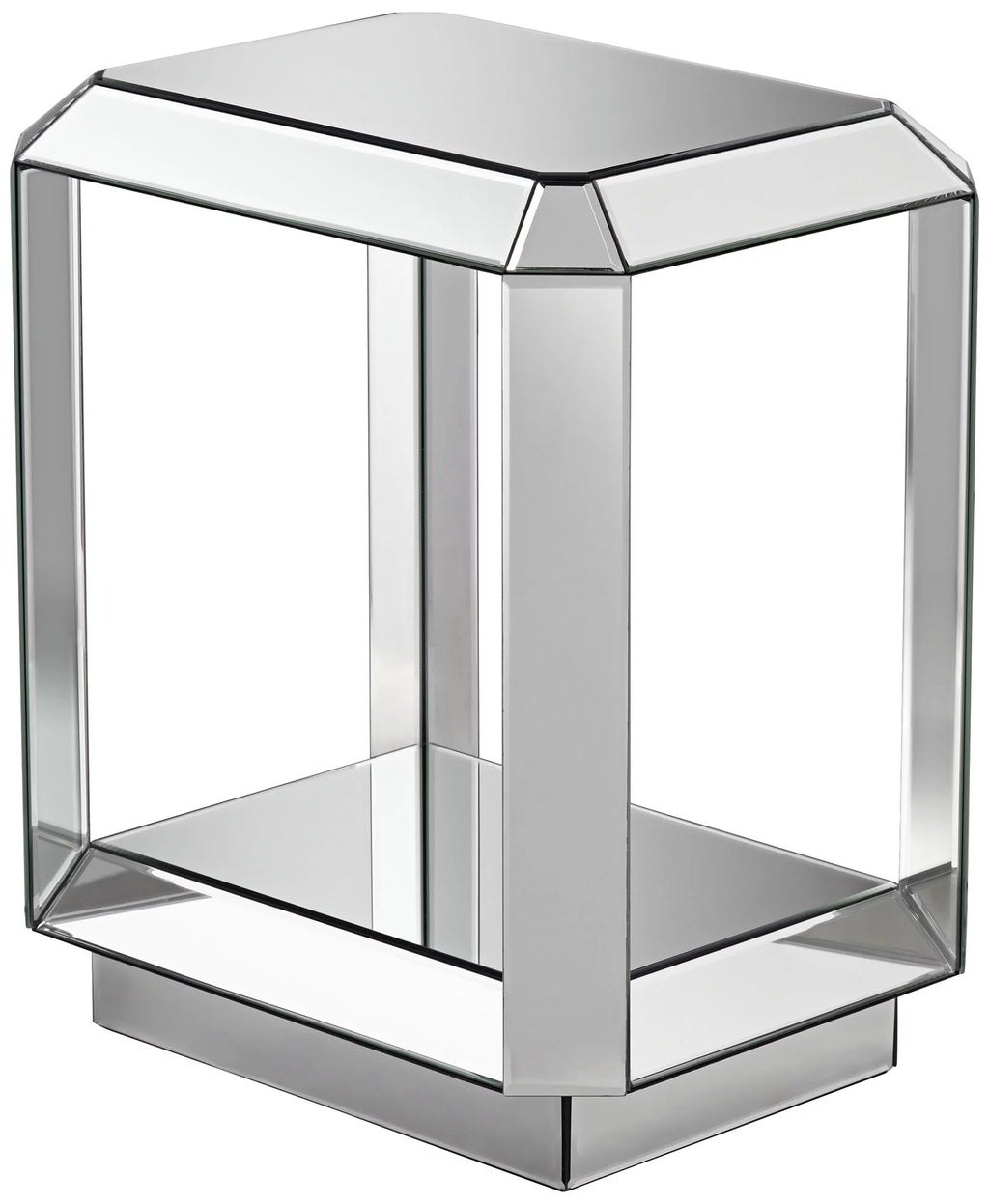 Mirrored Rectangular Accent Side End Table with Open Shelf G97414