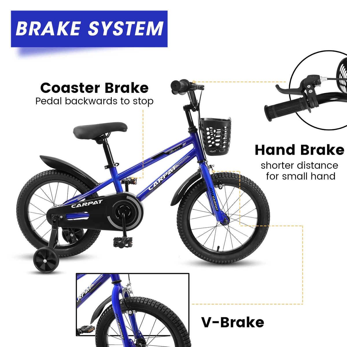 14 Inch Kids Bike with Training Wheels and Basket, White B856033