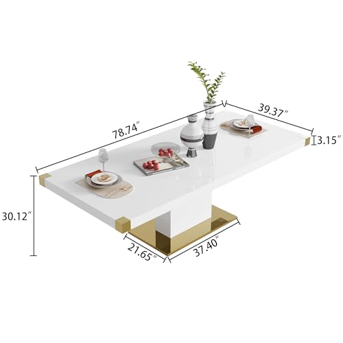 78" Gold Finish MDF Dining Table Set with PU Leather Chairs Y531513