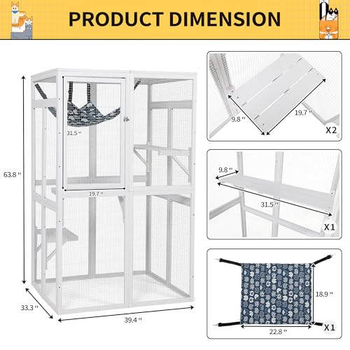 White Wooden Cat Enclosure with 3 Platforms L658115