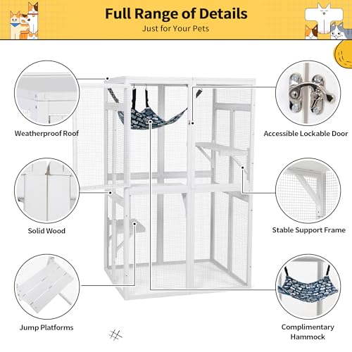 White Wooden Cat Enclosure with 3 Platforms L658115