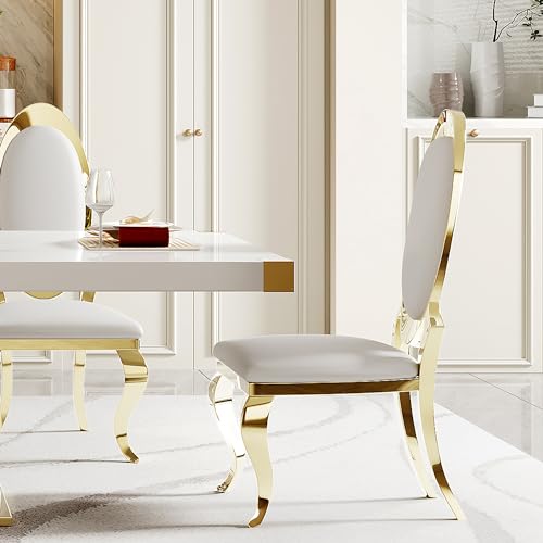78" Gold Finish MDF Dining Table Set with PU Leather Chairs Y531513