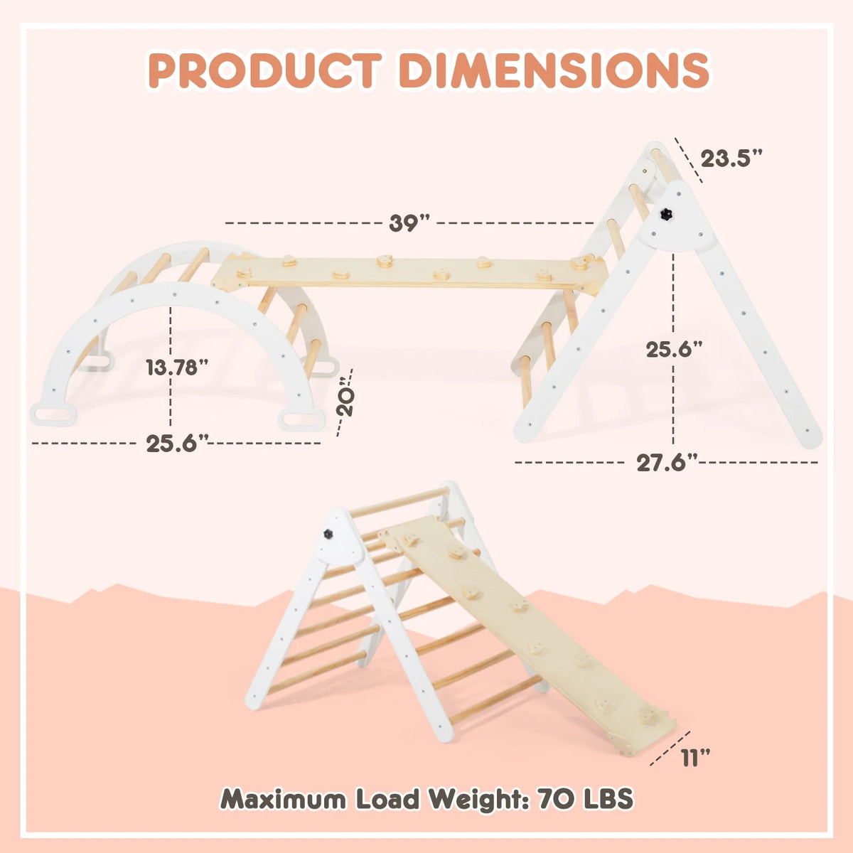 Foldable Wooden Climbing Triangle Arch with Ramp and Slide G372211