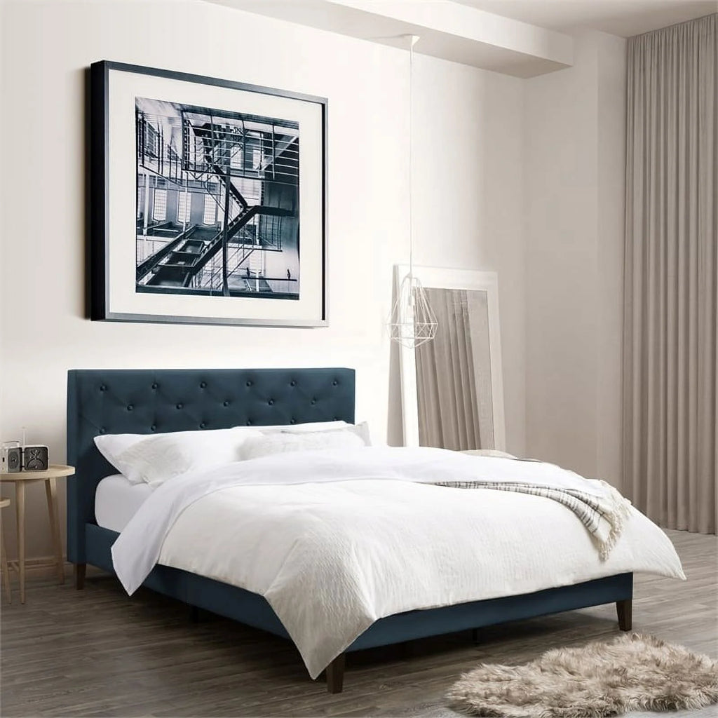 Button-Tufted Fabric Queen Bed S20136