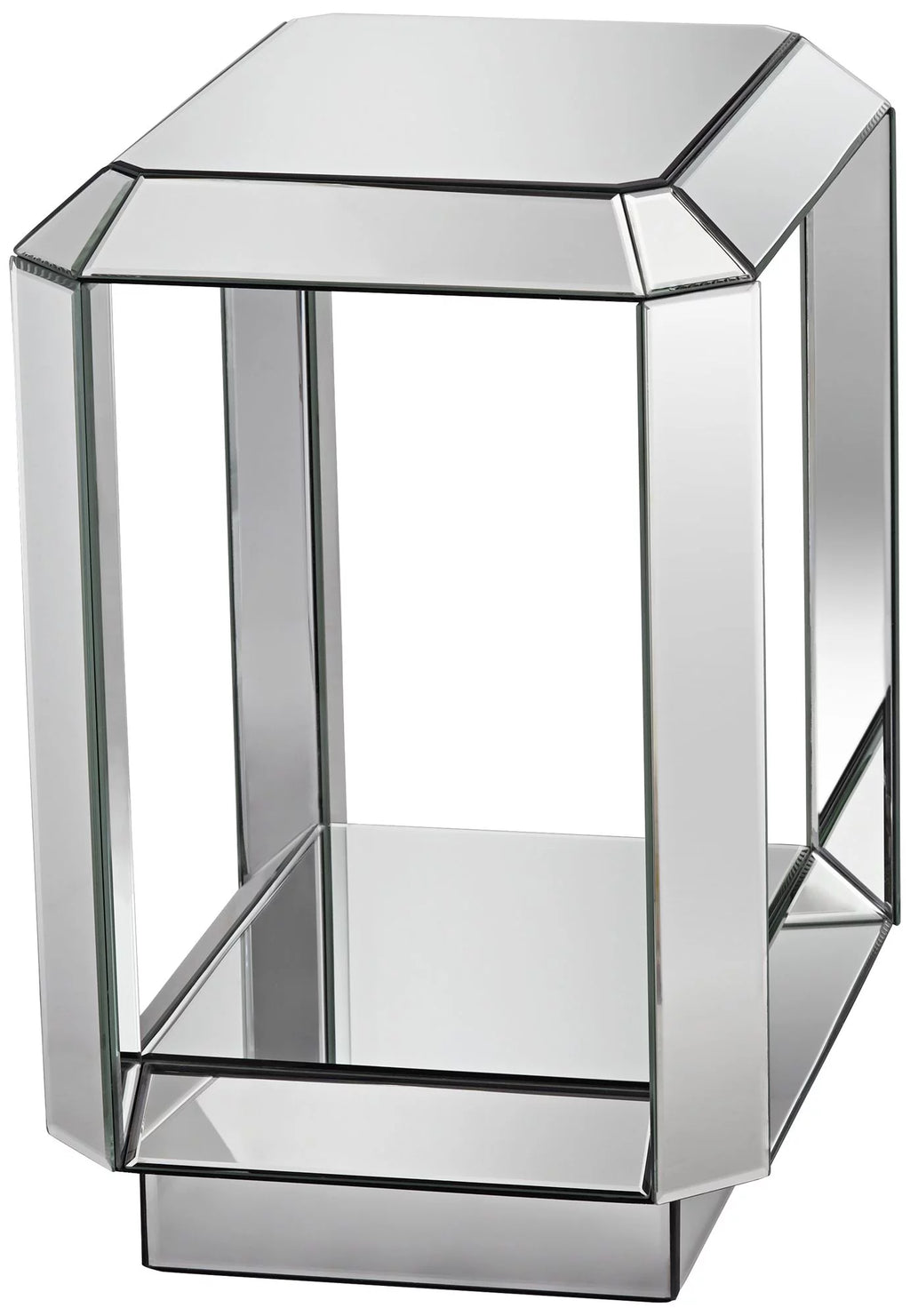 Mirrored Rectangular Accent Side End Table with Open Shelf G97414