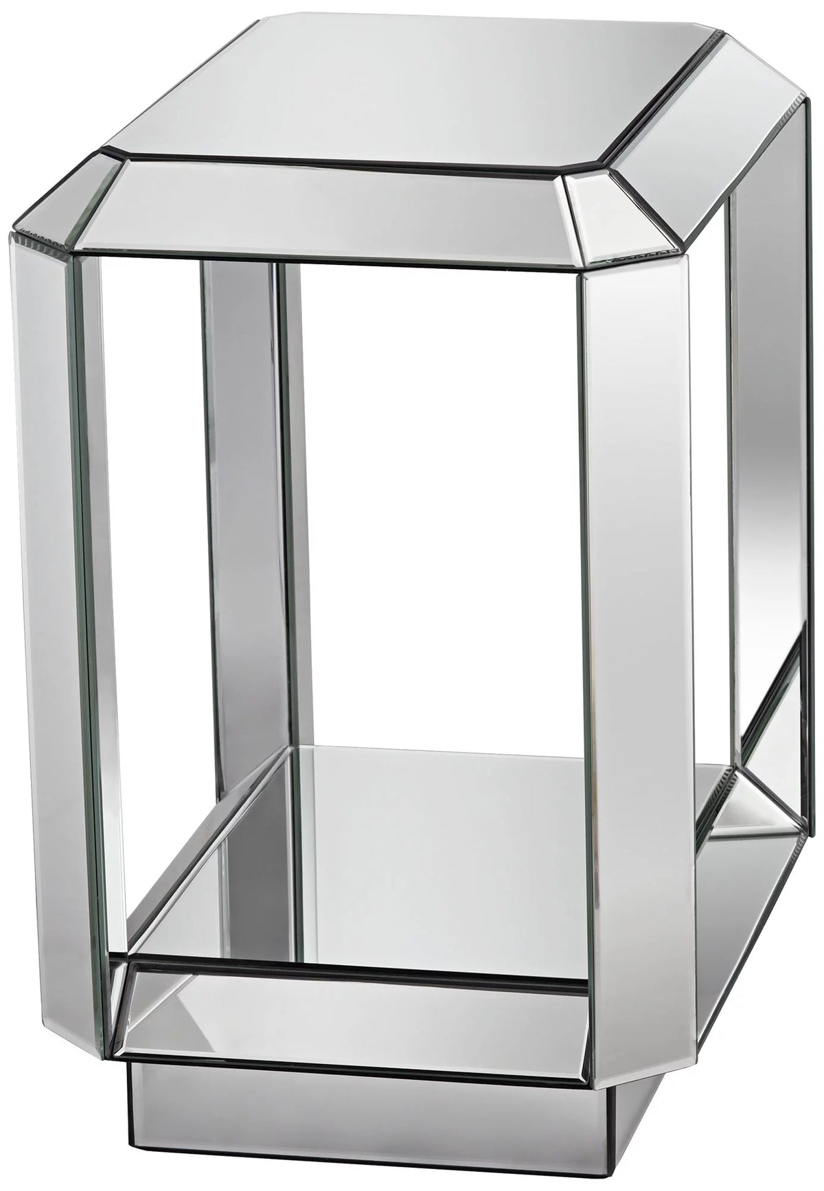 Mirrored Rectangular Accent Side End Table with Open Shelf G97414